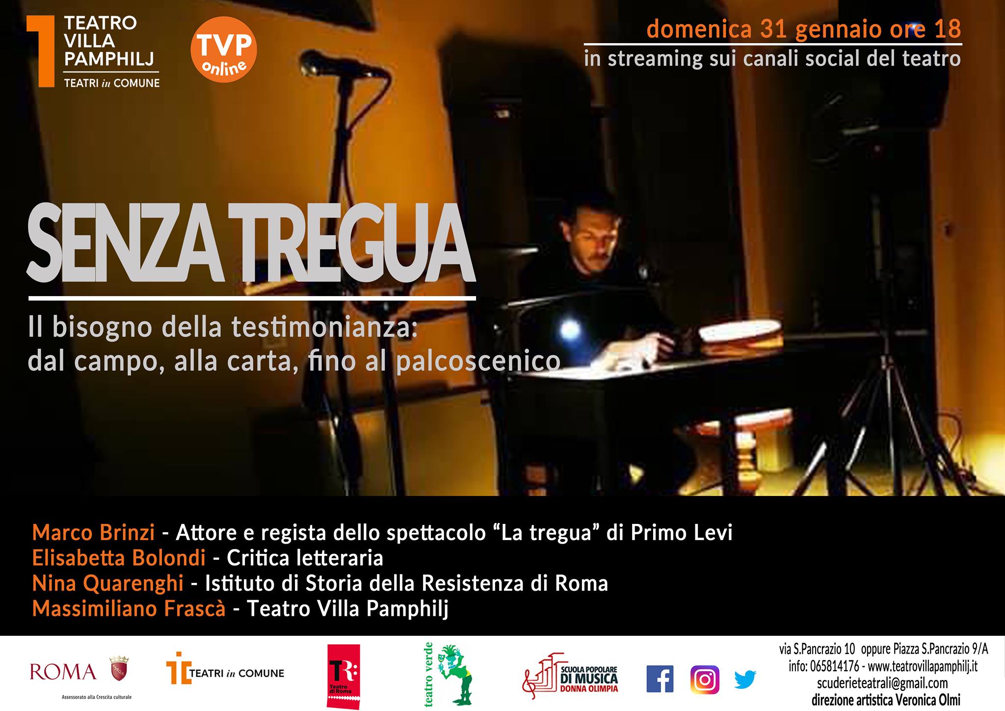 SETTIMANA DELLA MEMORIA 31 gennaio : Marco Brinzi “Senza Tregua. Il bisogno della testimonianza: dal campo, alla carta, fino al palcoscenico”