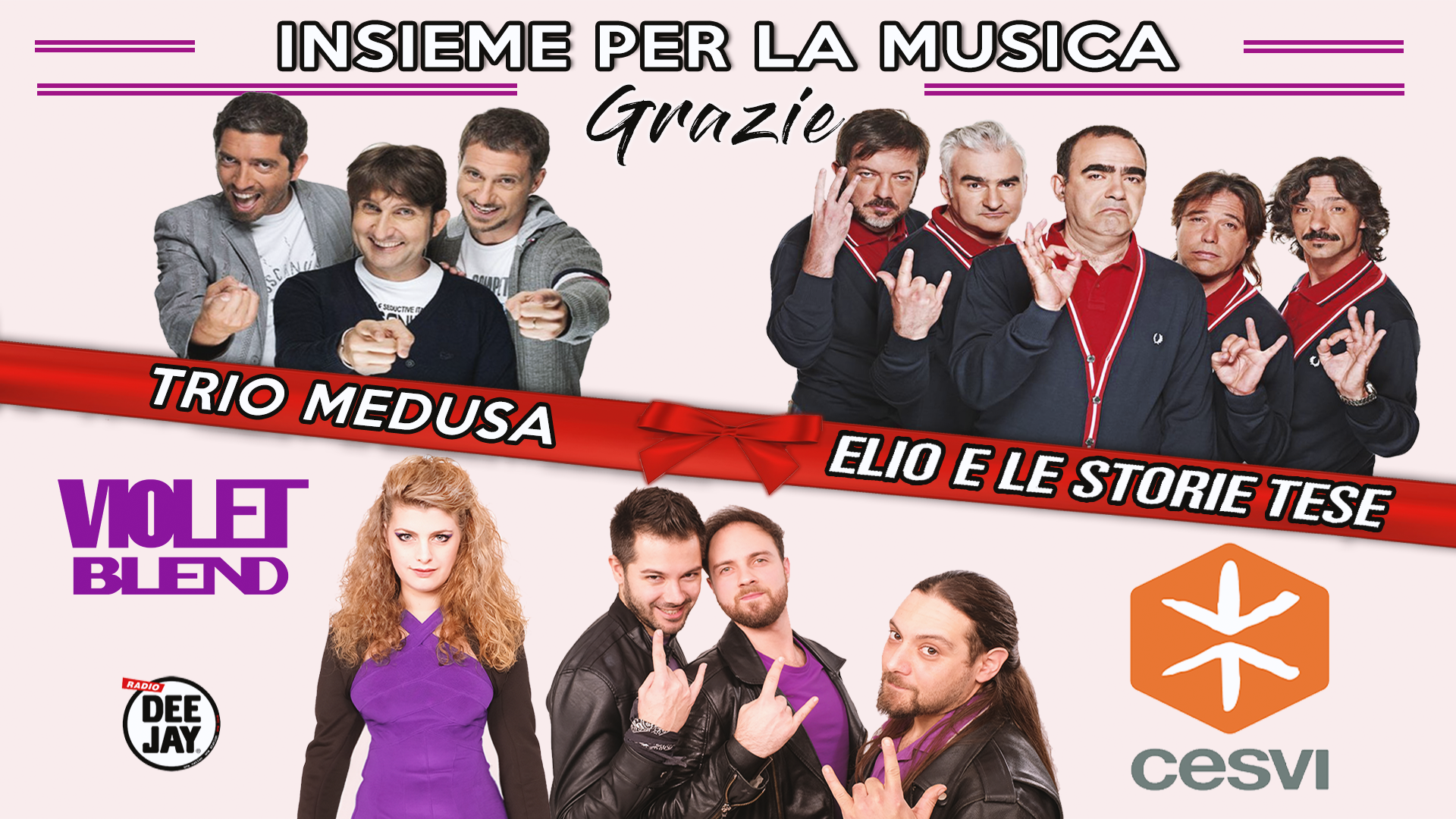 Violet Blend vincono #insiemeperlamusica di Elio e le Storie Tese, Trio Medusa e Cesvi