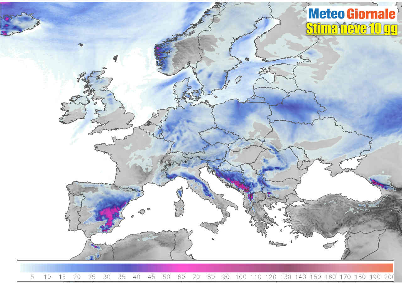 Previsioni meteo neve Europa.