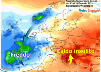 Europa divisa a metà, fra neve record e caldo. In attesa del grande gelo