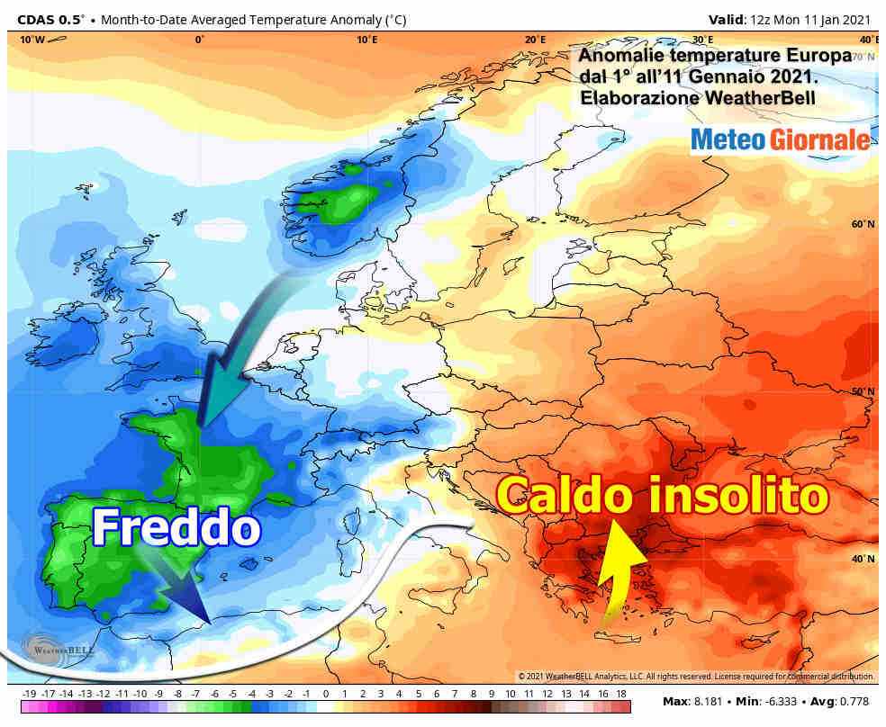 Europa divisa a metà, fra neve record e caldo. In attesa del grande gelo