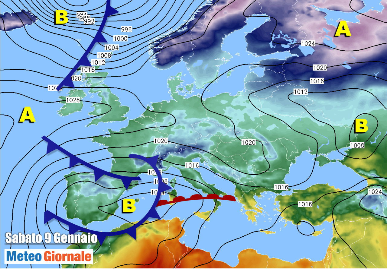 Evoluzione meteo per domani 9 gennaio 2021.