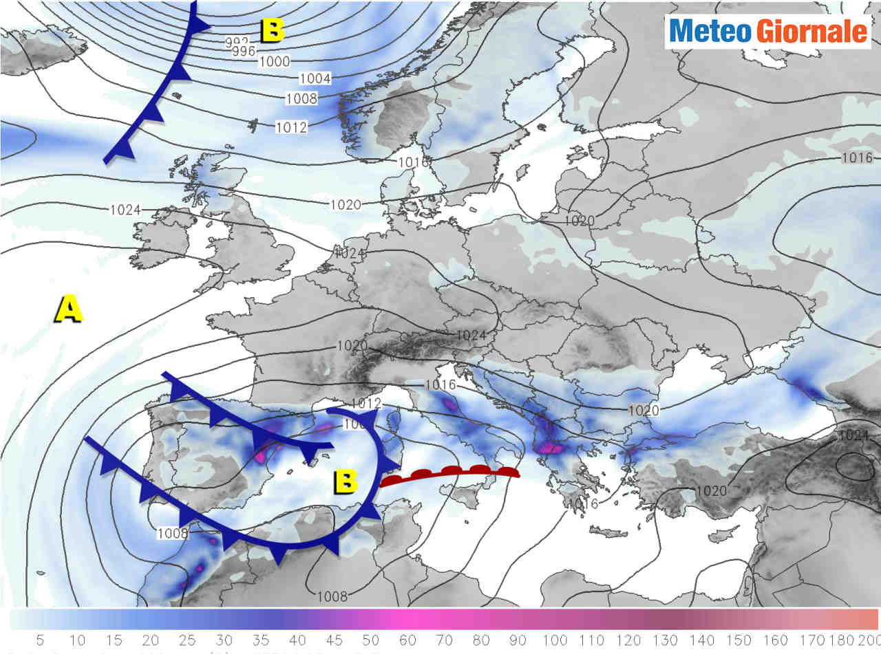 Evoluzione meteo per domani 10 01 2021.