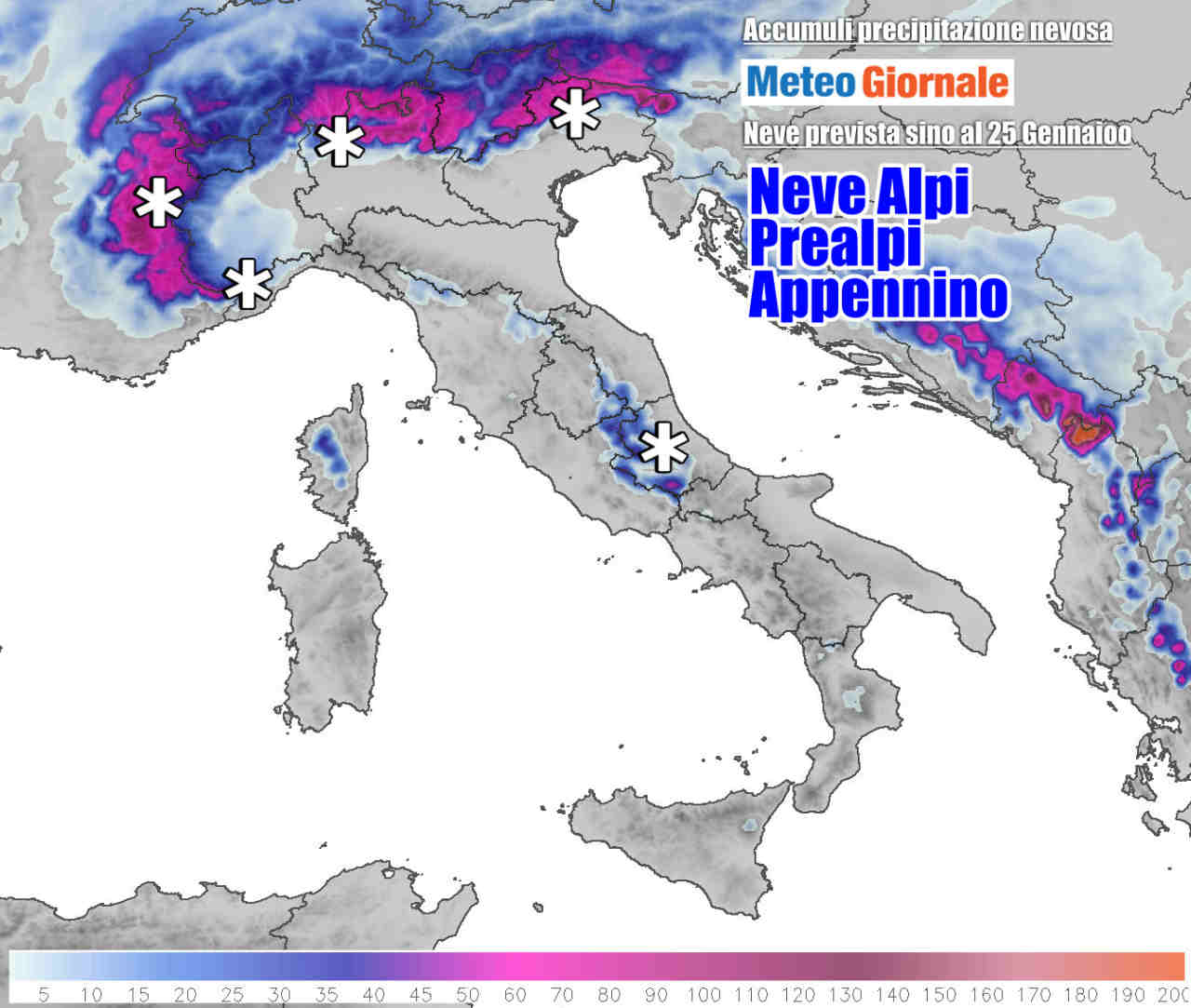 Nevicate attese in Italia sino al 25 Gennaio, by Icon