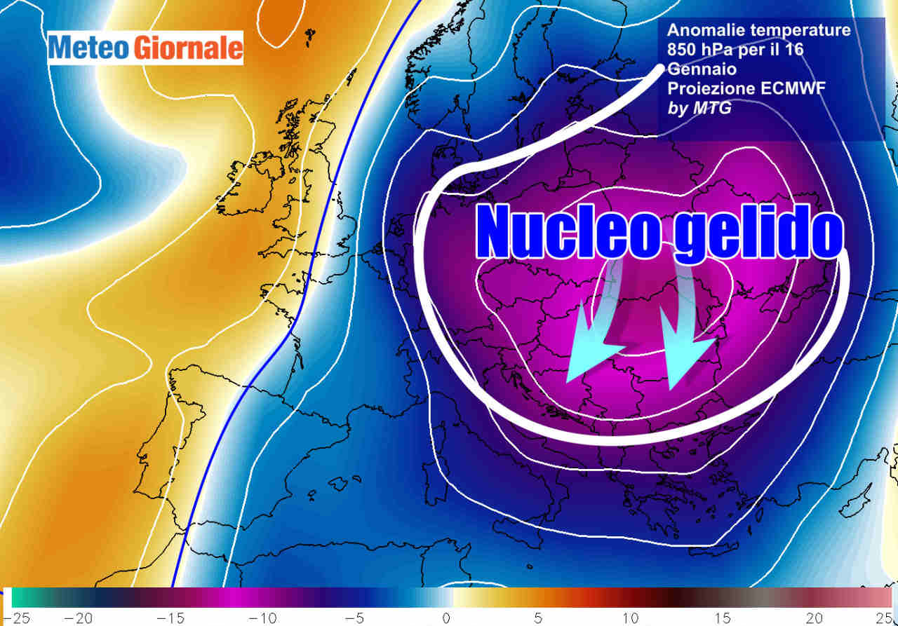 Possibile scenario previsto nei giorni attorno metà mese