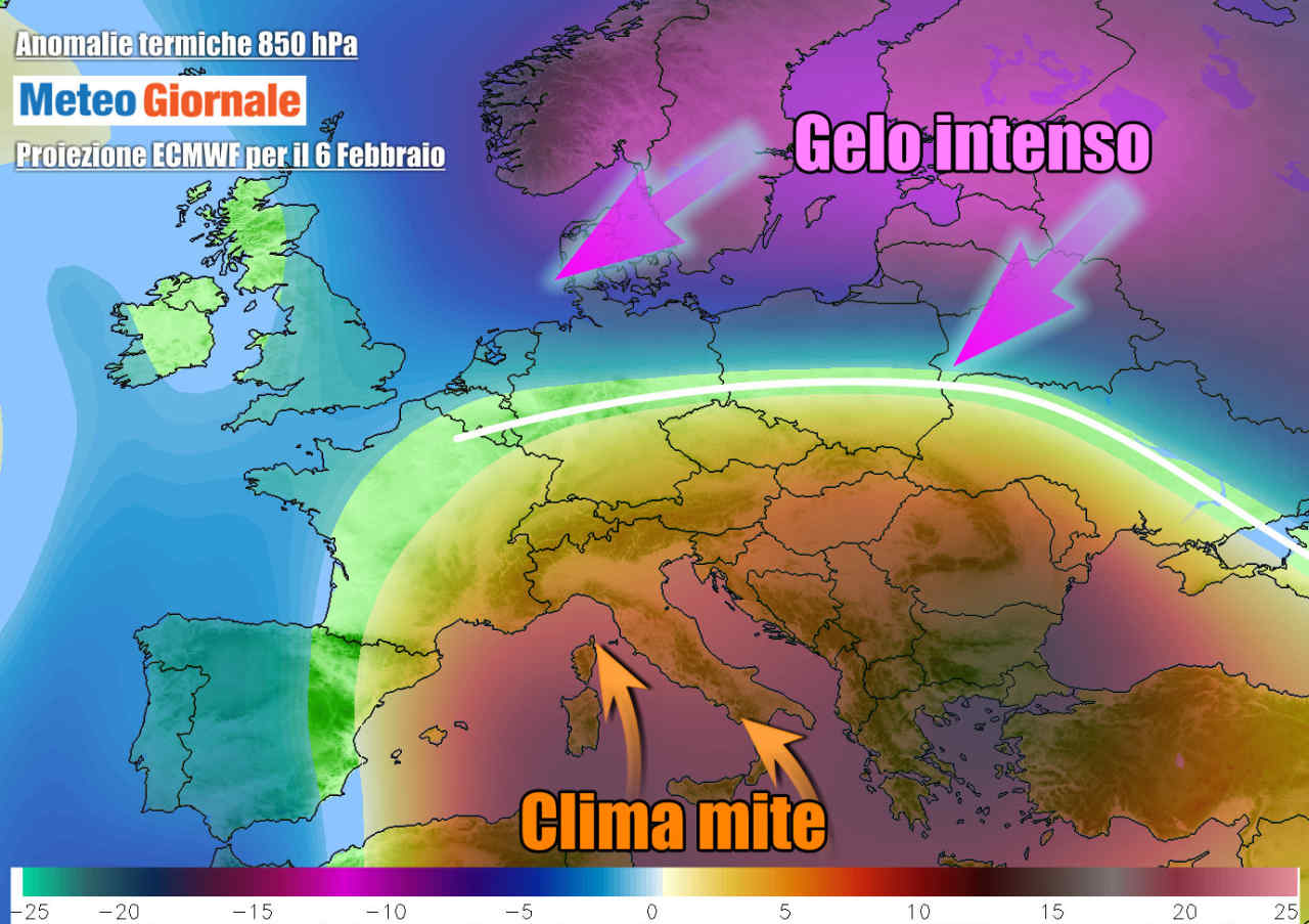 L'accumulo del gelo sulla parte nord ed est dell'Europa