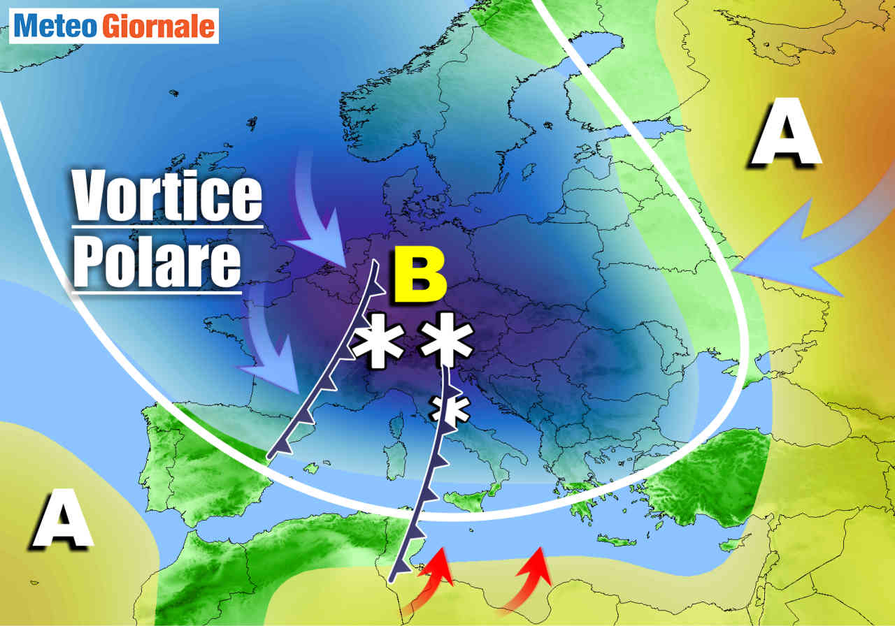 Meteo febbraio molto instabile con intrusione del Vortice Polare. 