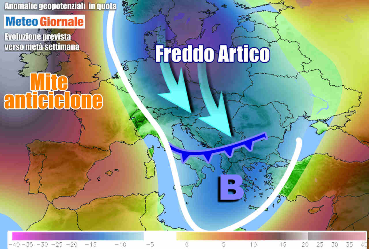 Evoluzione prevista verso metà settimana