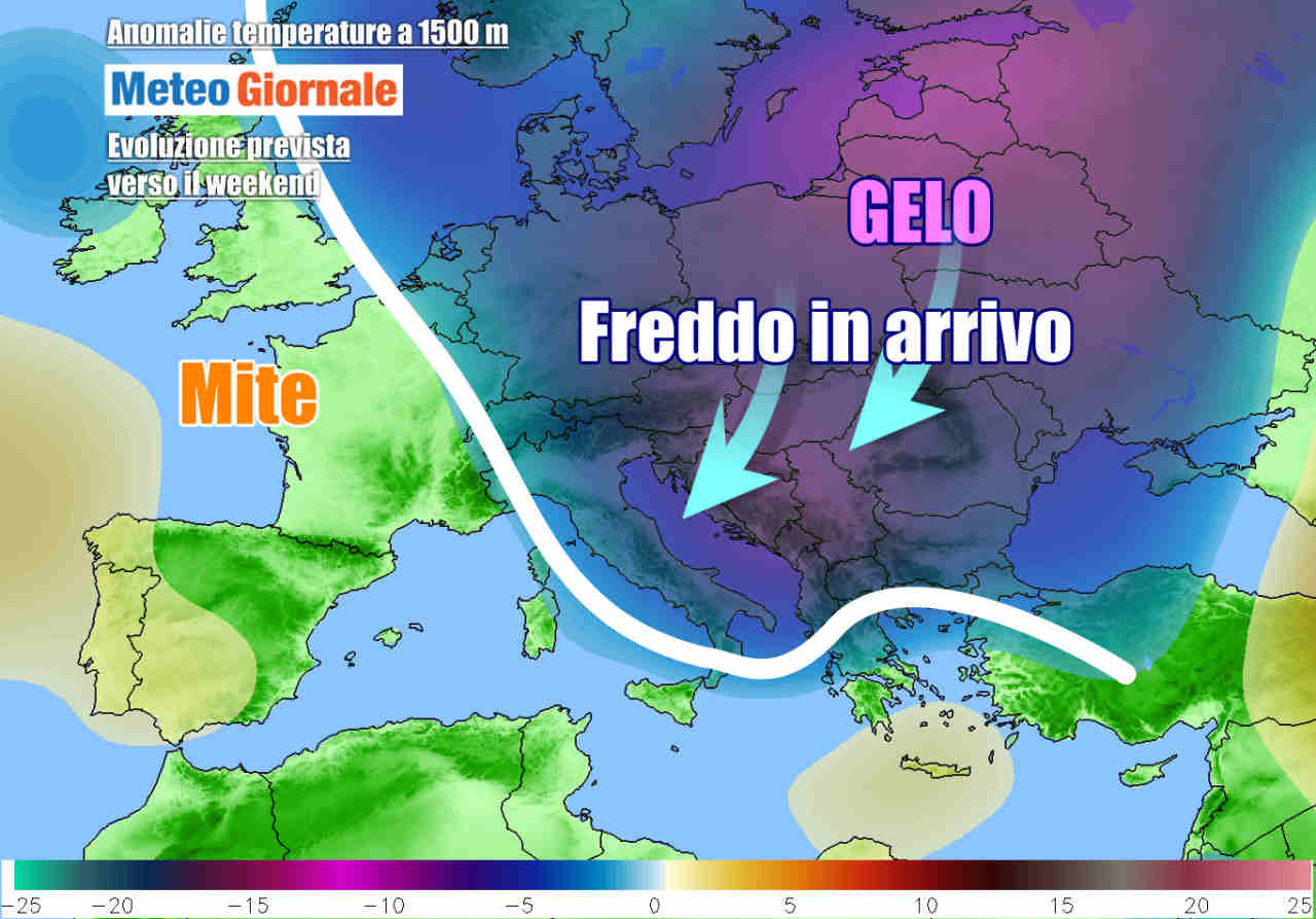 Evoluzione delle anomalie termiche attese sul finire della settimana