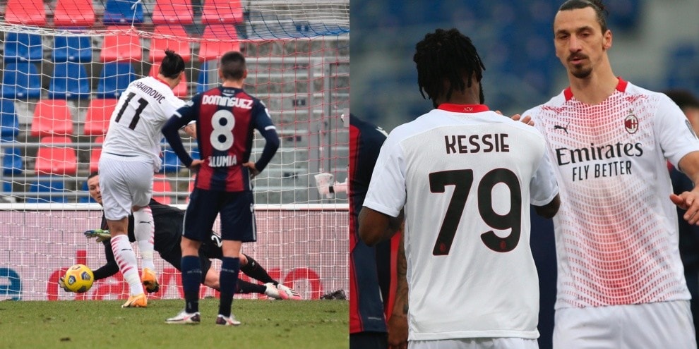 Ibra sbaglia un altro rigore in Bologna-Milan, il secondo lo tira Kessie