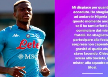 Napoli, Osimhen si scusa: “Ho sbagliato, non ho capito la gravità della festa”