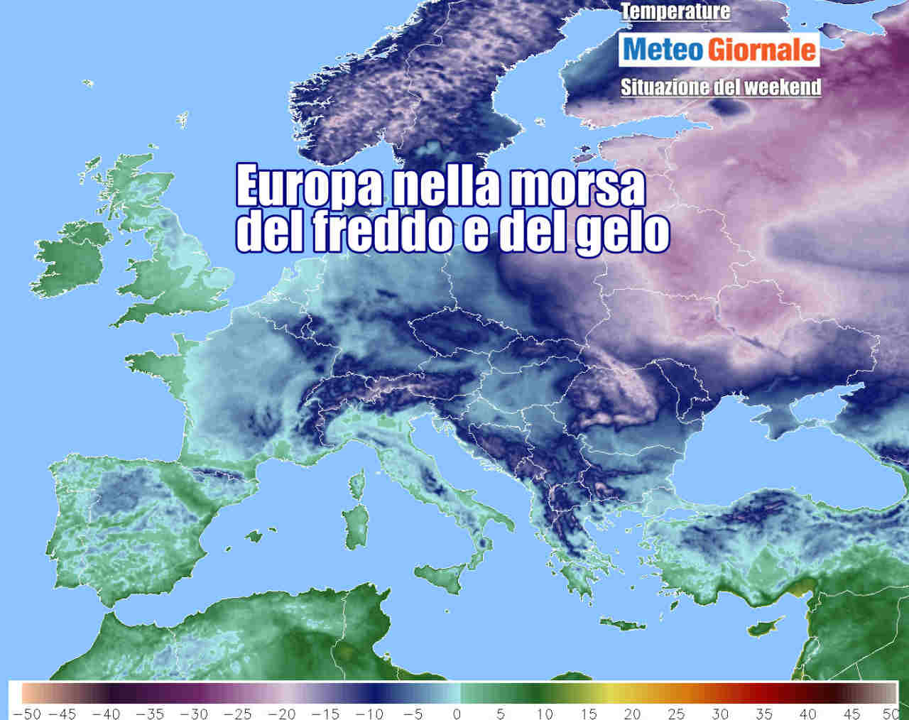 Gran parte d'Europa con temperature ampiamente sottozero