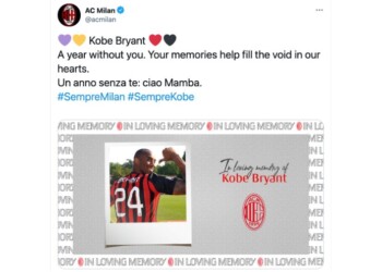 Un anno senza Kobe Bryant. L’omaggio del Milan: “Ciao Mamba”