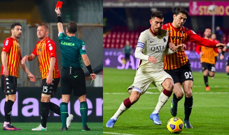 Glik espulso ma il Benevento resiste in dieci: 0-0 con la Roma