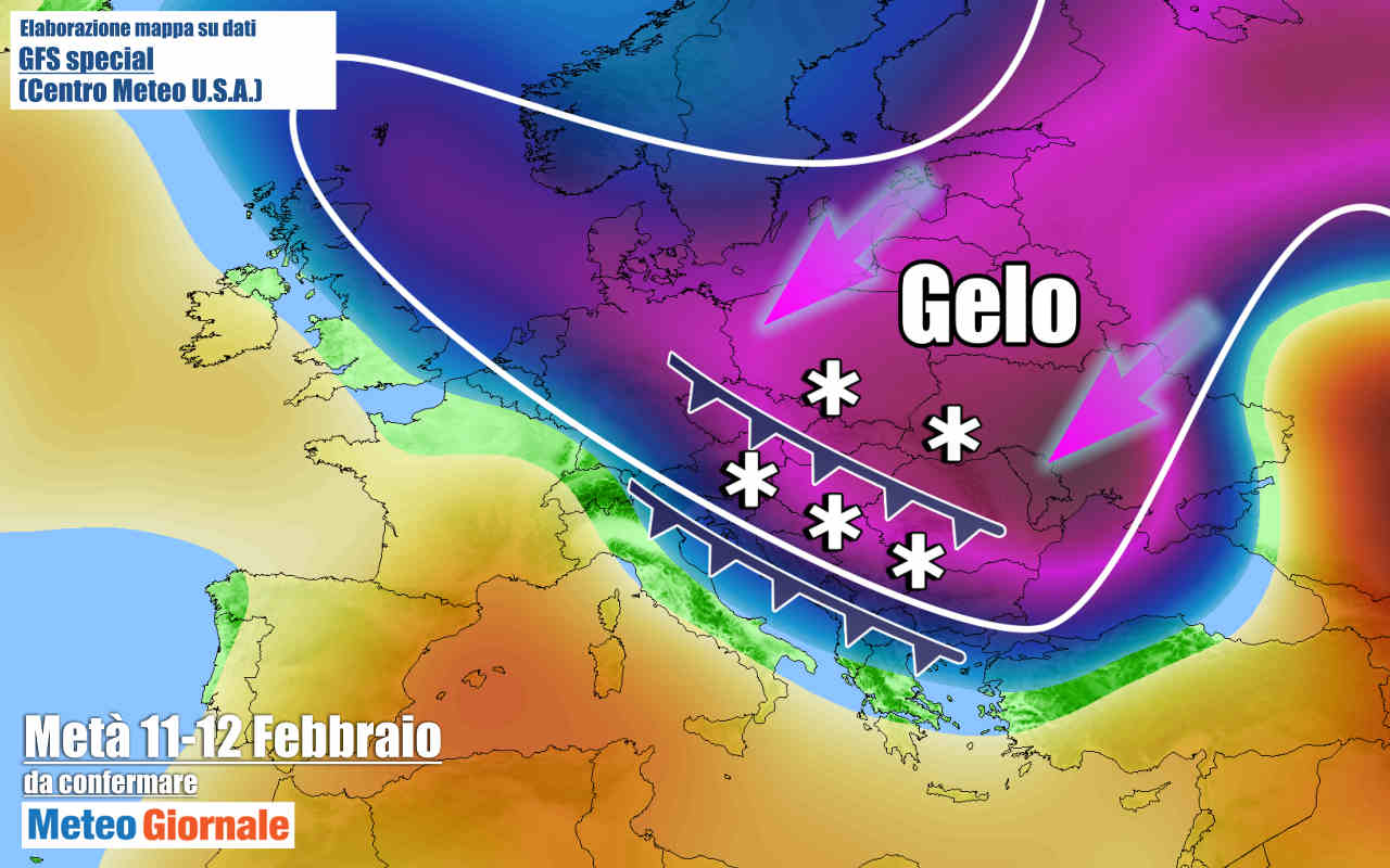 Gelo in avvicinamento a Italia.