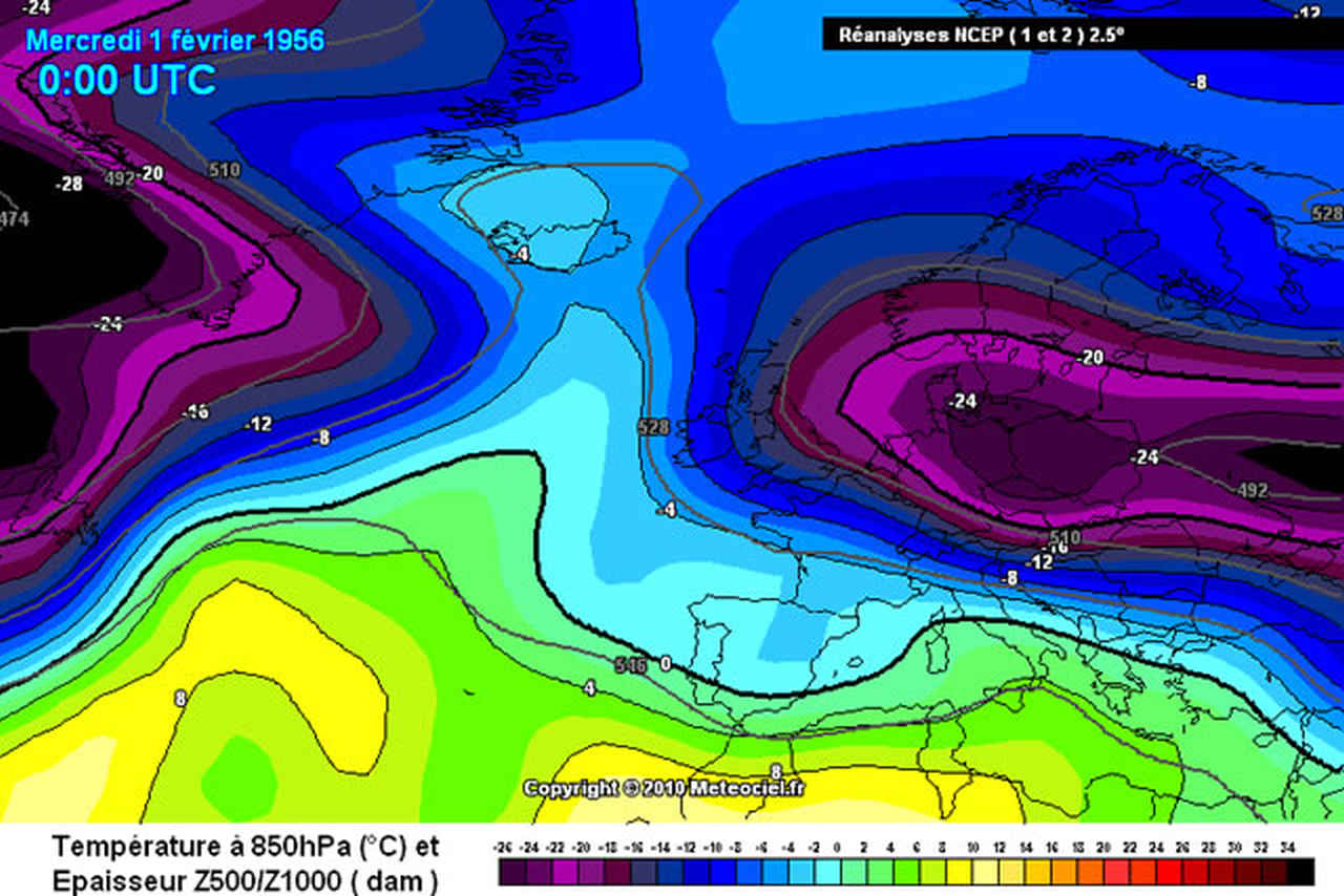 La potenzialità del grande gelo verso l'Europa a inizio febbraio 1956