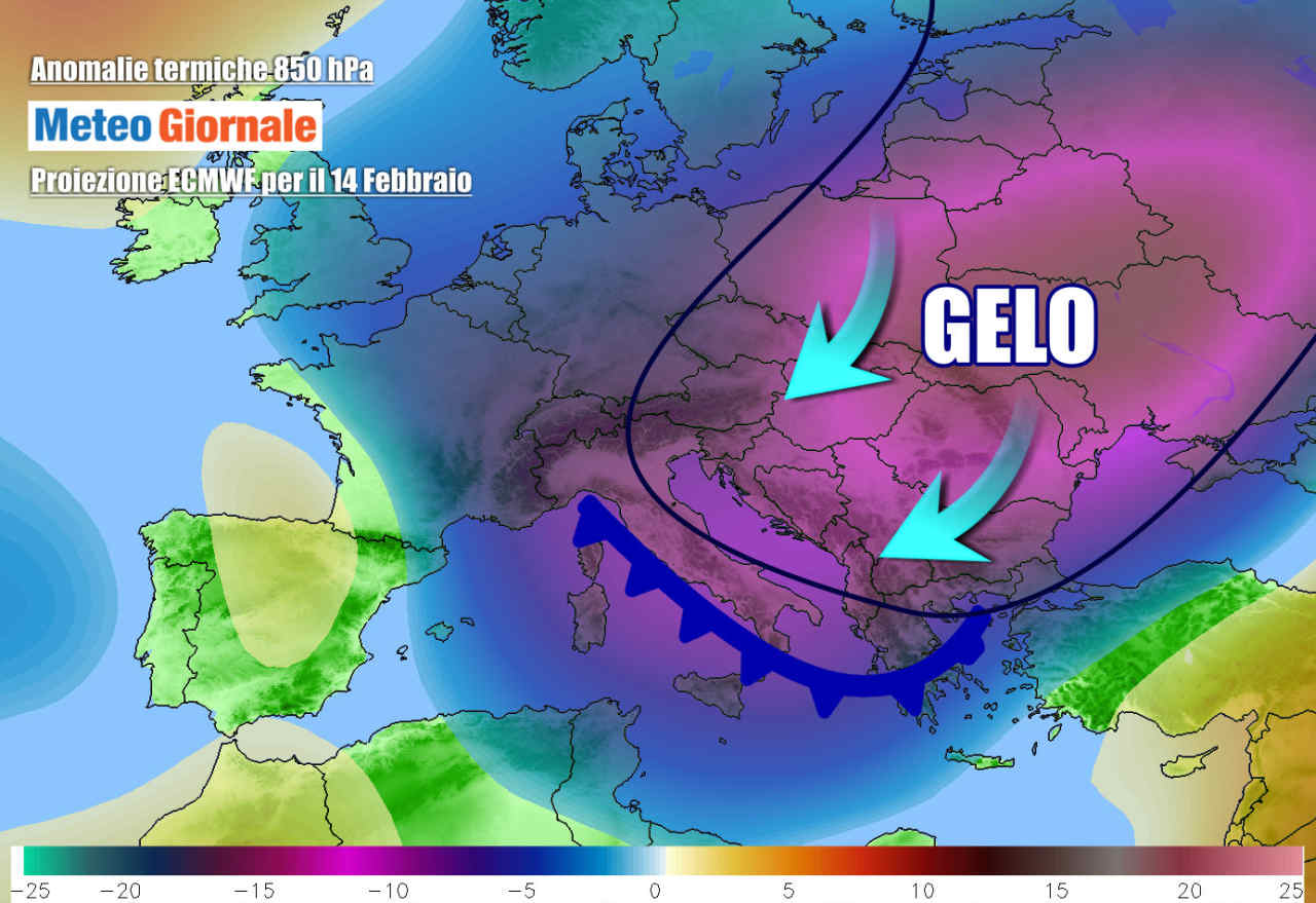 Ipotesi di grande gelo verso l'Italia per metà mese