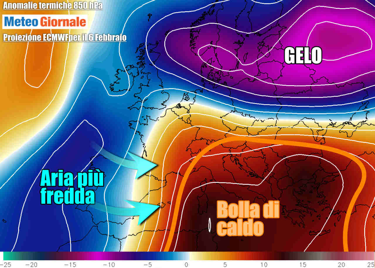 La contrapposizione del caldo feroce africano con aria più fredda atlantica che premerà da ovest