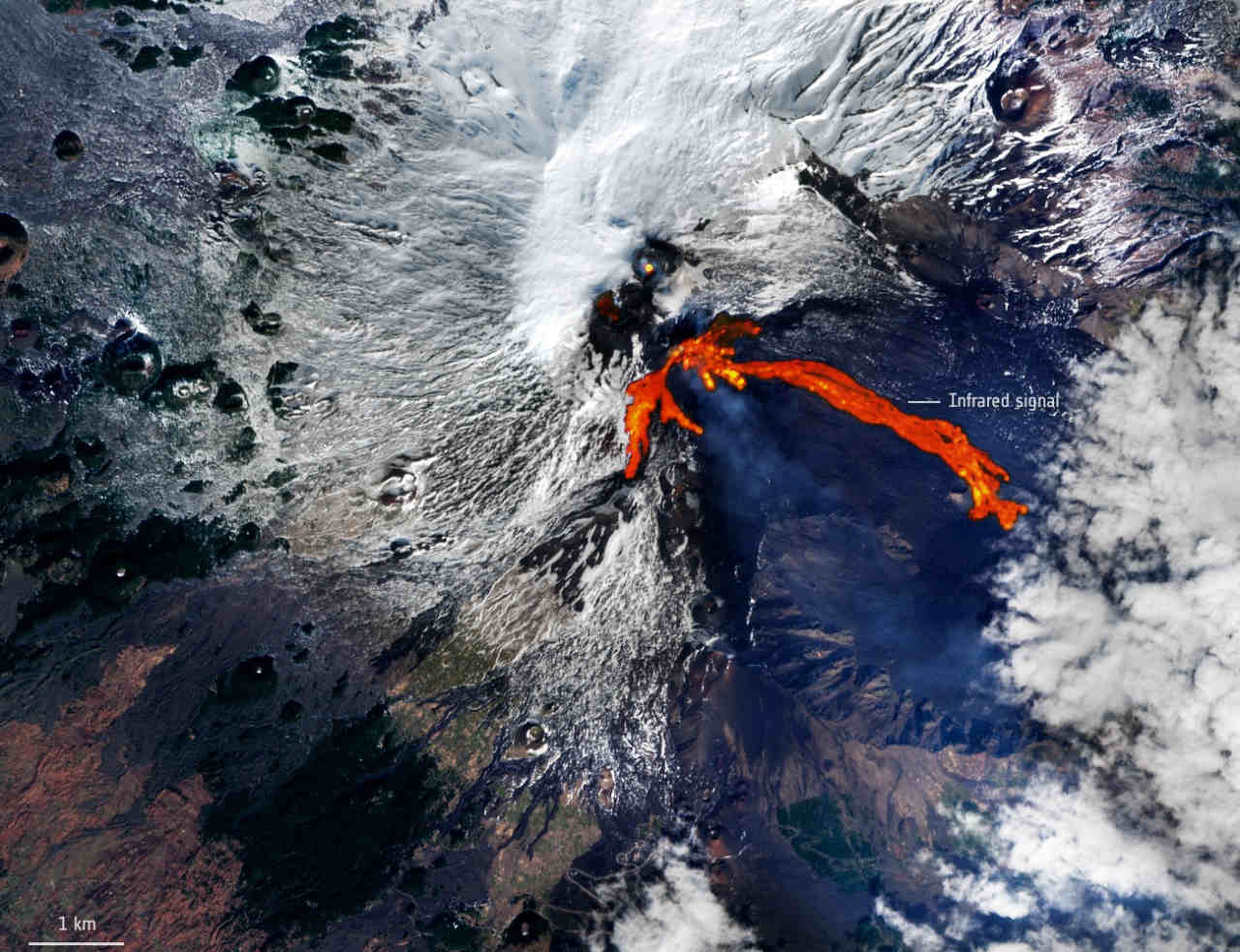 La straordinaria immagine delle colati laviche, vista dal Satellite Sentinel