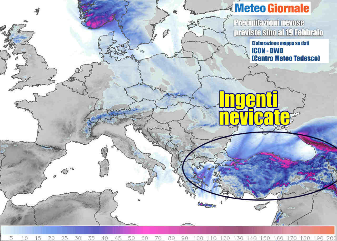 Le nevicate copiose tra il Mar Nero ed il Mediterraneo Orientale