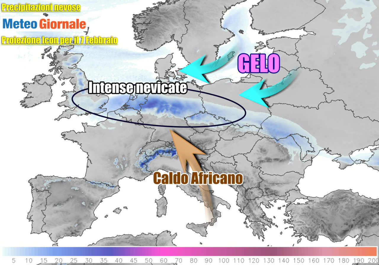 Le nevicate attese nel corso del weekend sulla Mitteleuropa