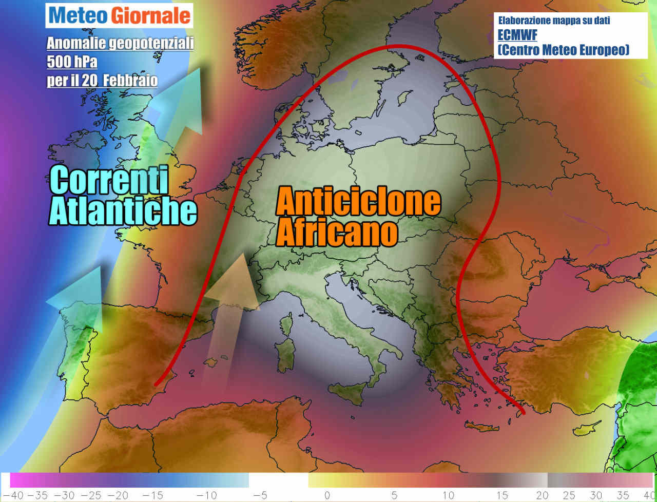 Evoluzione meteo prevista alla fine del weekend