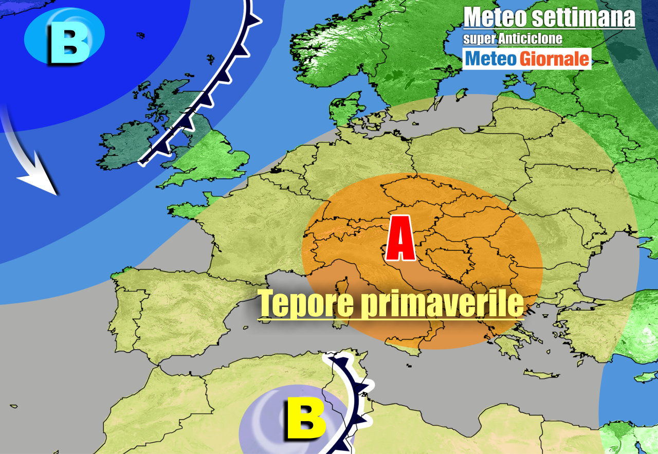 La configurazione barica che reggerà per gran parte della nuova settimana