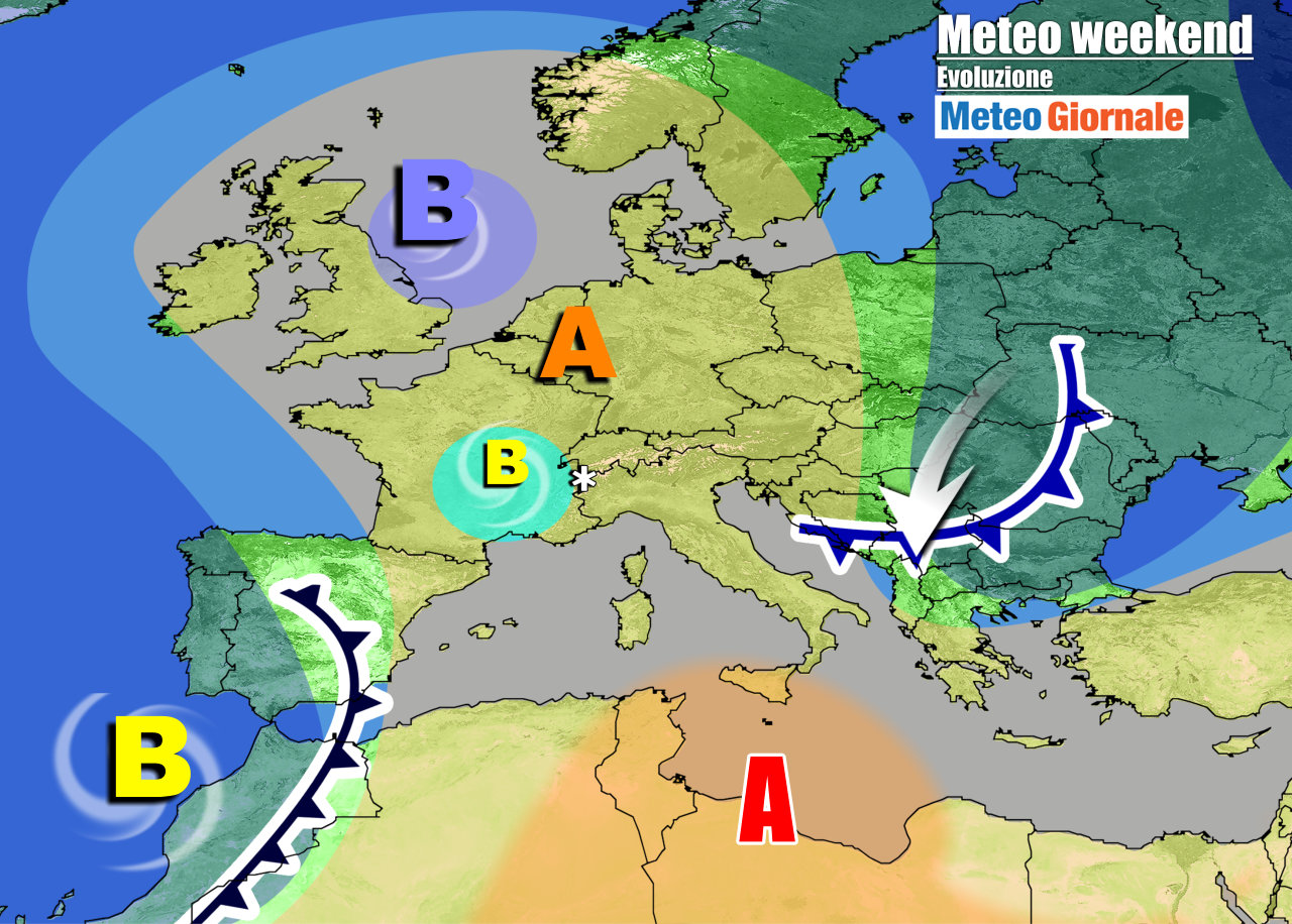Nel weekend l'anticiclone sarà più debole, con varie smagliature e arrivo d'infiltrazioni d'aria più fresca
