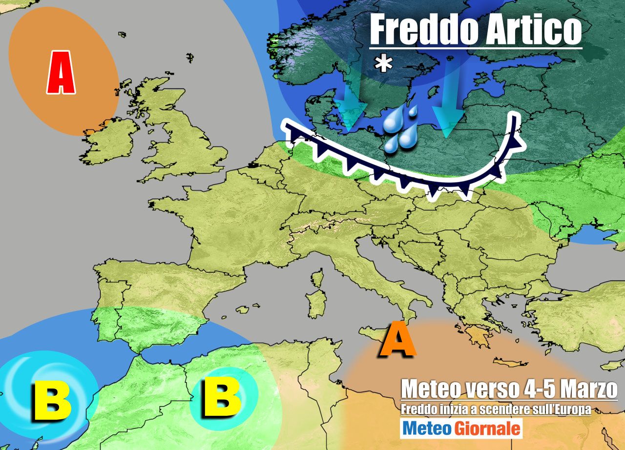 Evoluzione meteo prevista attorno a metà della prossima settimana