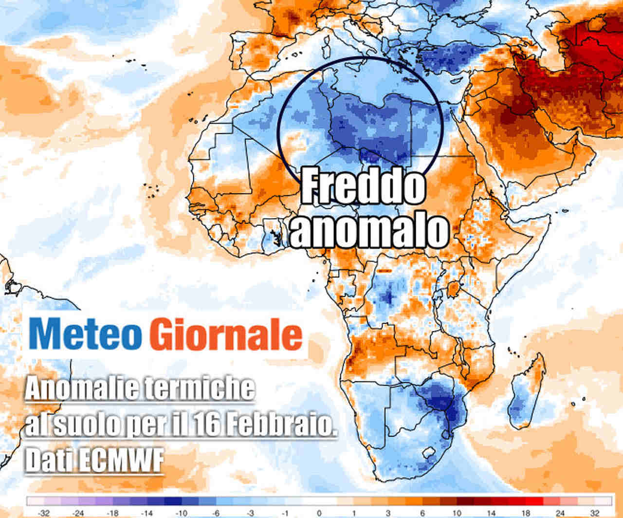 Freddo anomalo in penetrazione sul Nord Africa
