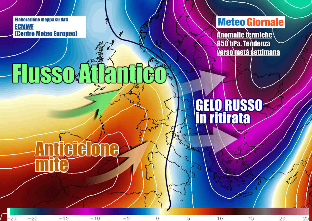 Evoluzione meteo prevista verso metà settimana