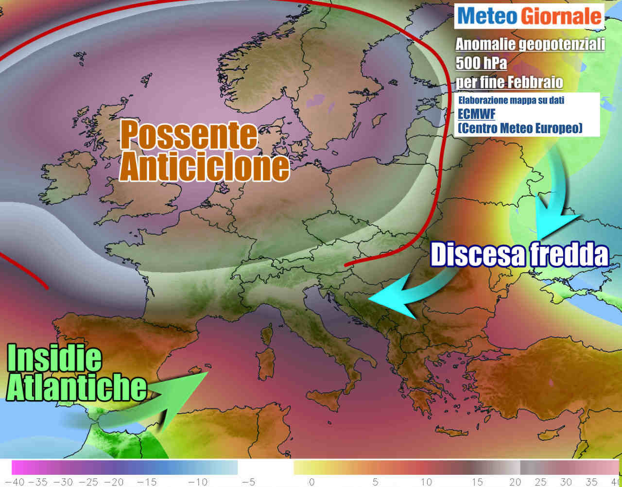 L'evoluzione prevista per il weekend, con anticiclone atteso emigrare più a nord