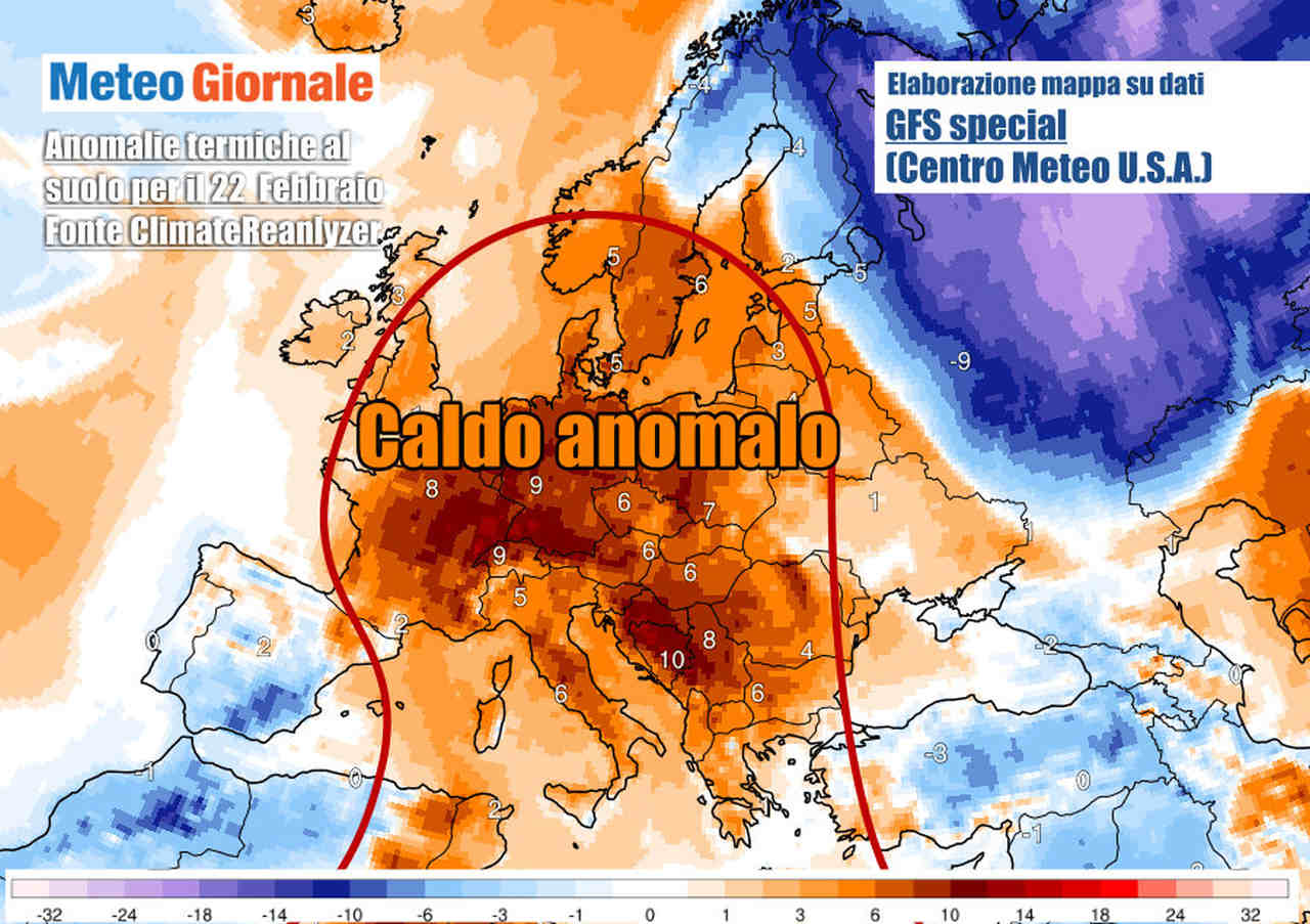 Le anomalie di temperatura al suolo previste per l'inizio di settimana