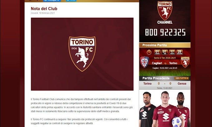 Torino, due calciatori positivi al Coronavirus