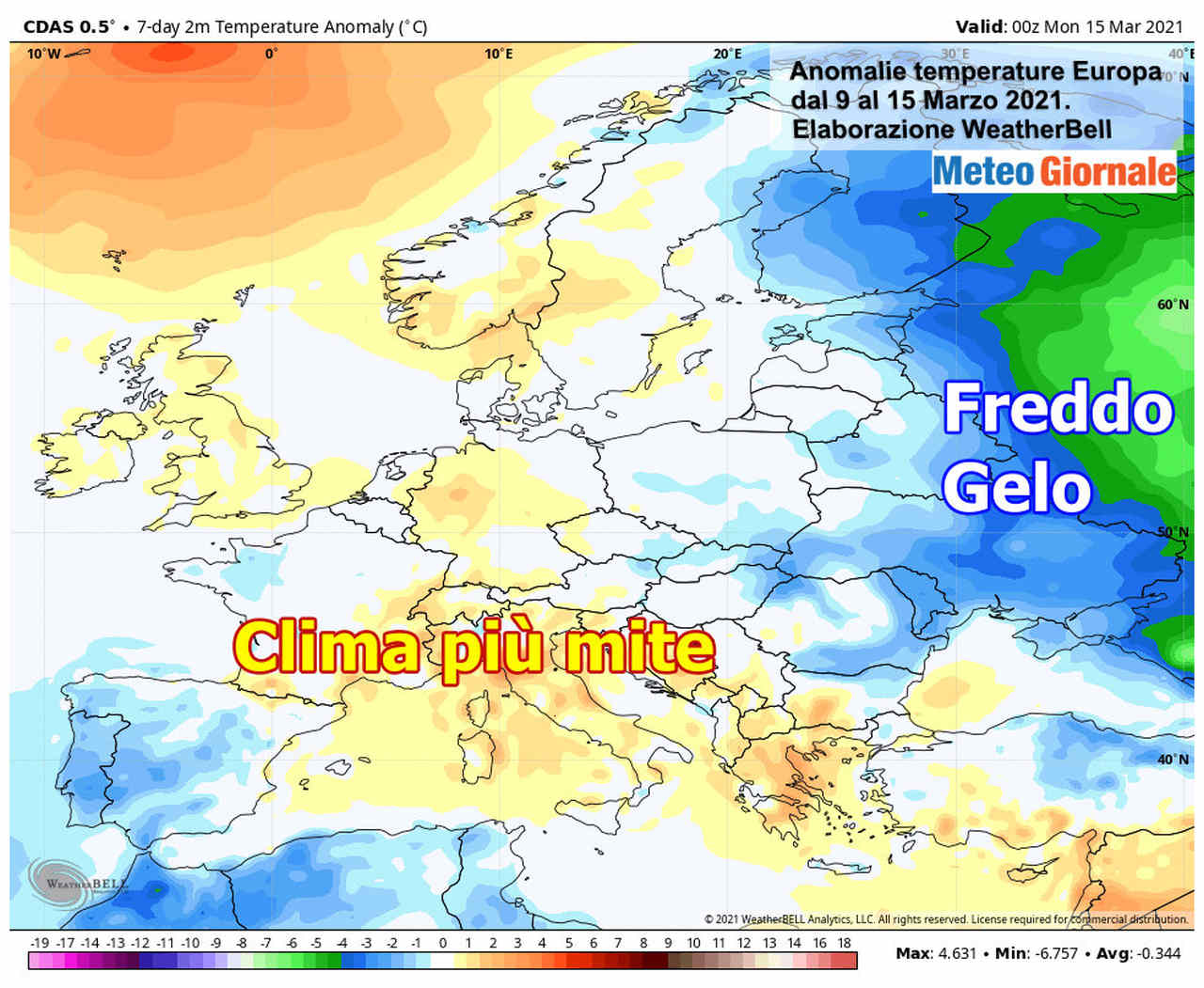 Le anomalie termiche al suolo dei primi 15 giorni di marzo