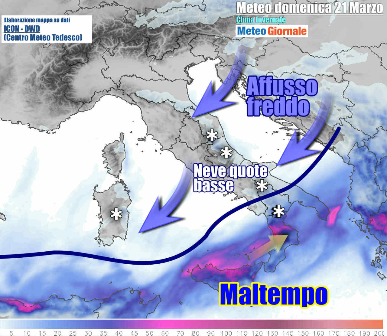 Le condizioni meteo previste per domenica 21 Marzo