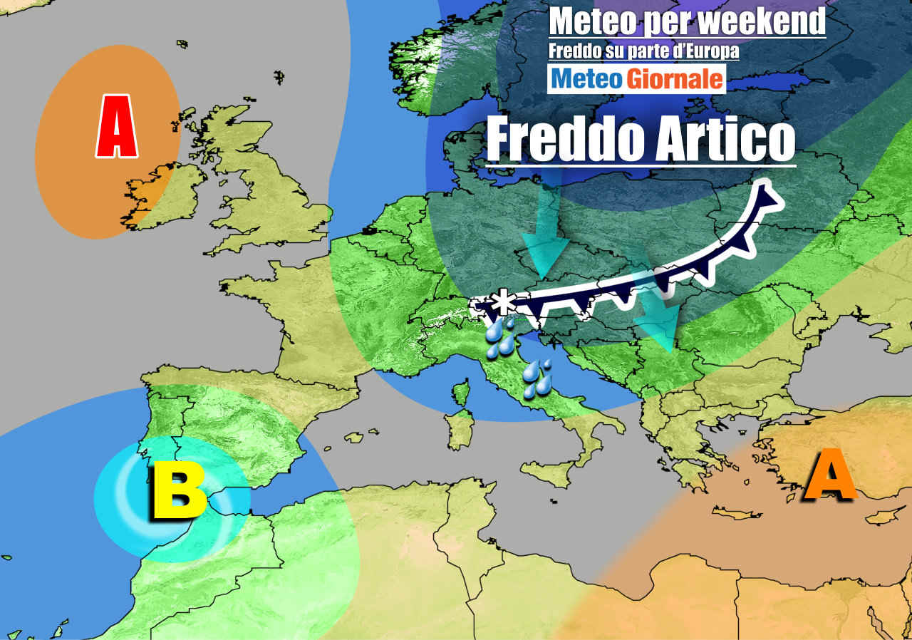 Evoluzione weekend, con l'Italia nel mirino del fronte freddo da nord