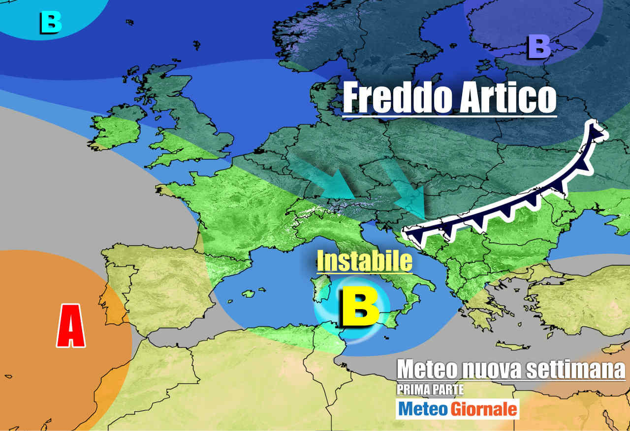 Evoluzione meteo primi giorni di settimana