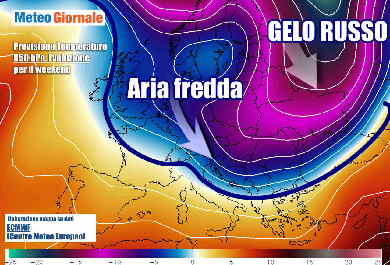 Evoluzione verso weekend, con aria artica che farà rotta fin su parte dell'Italia
