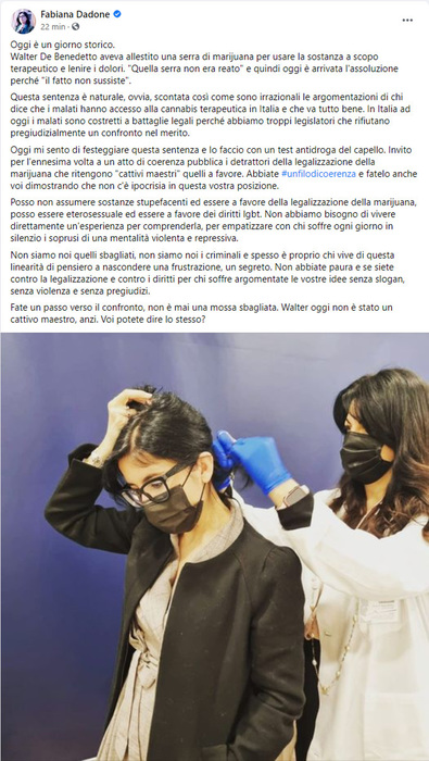 Cannabis: assolto malato; Dadone, oggi giorno storico