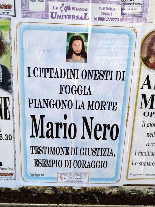 Mafia: a Foggia manifesti funebri ricordano testimone morto