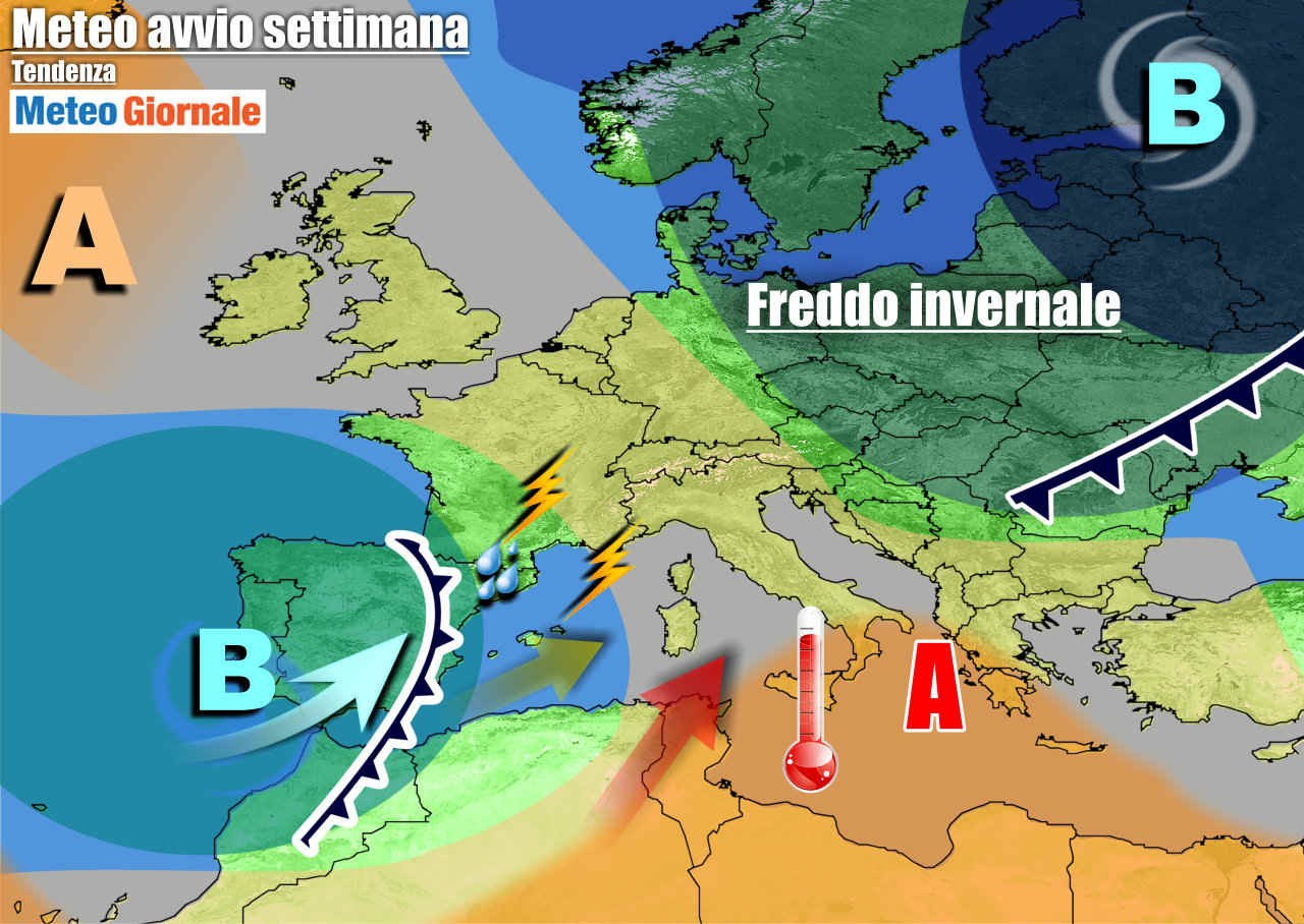 Previsioni per inizio settimana, con tempo in deterioramento da ovest