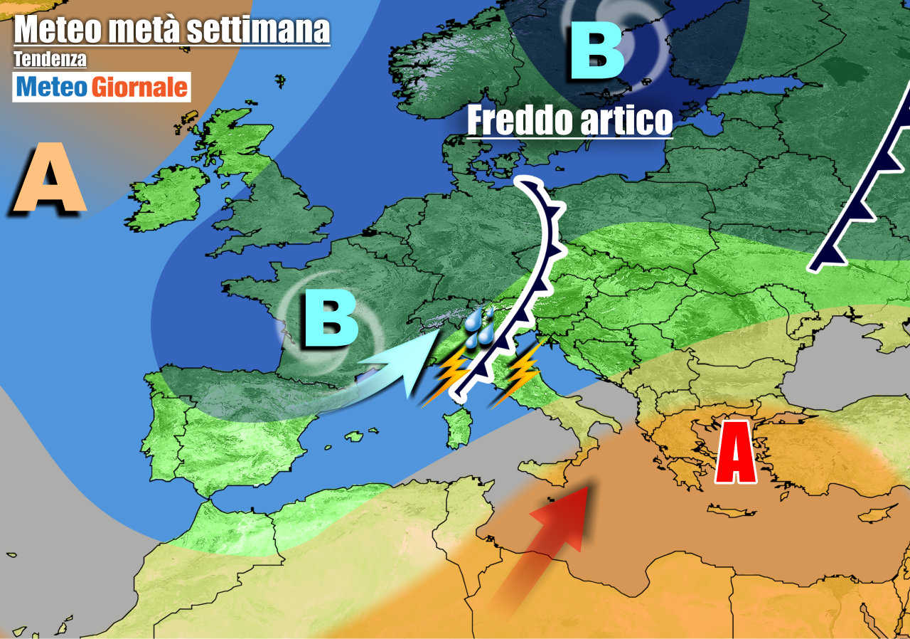 L'evoluzione prevista per metà settimana
