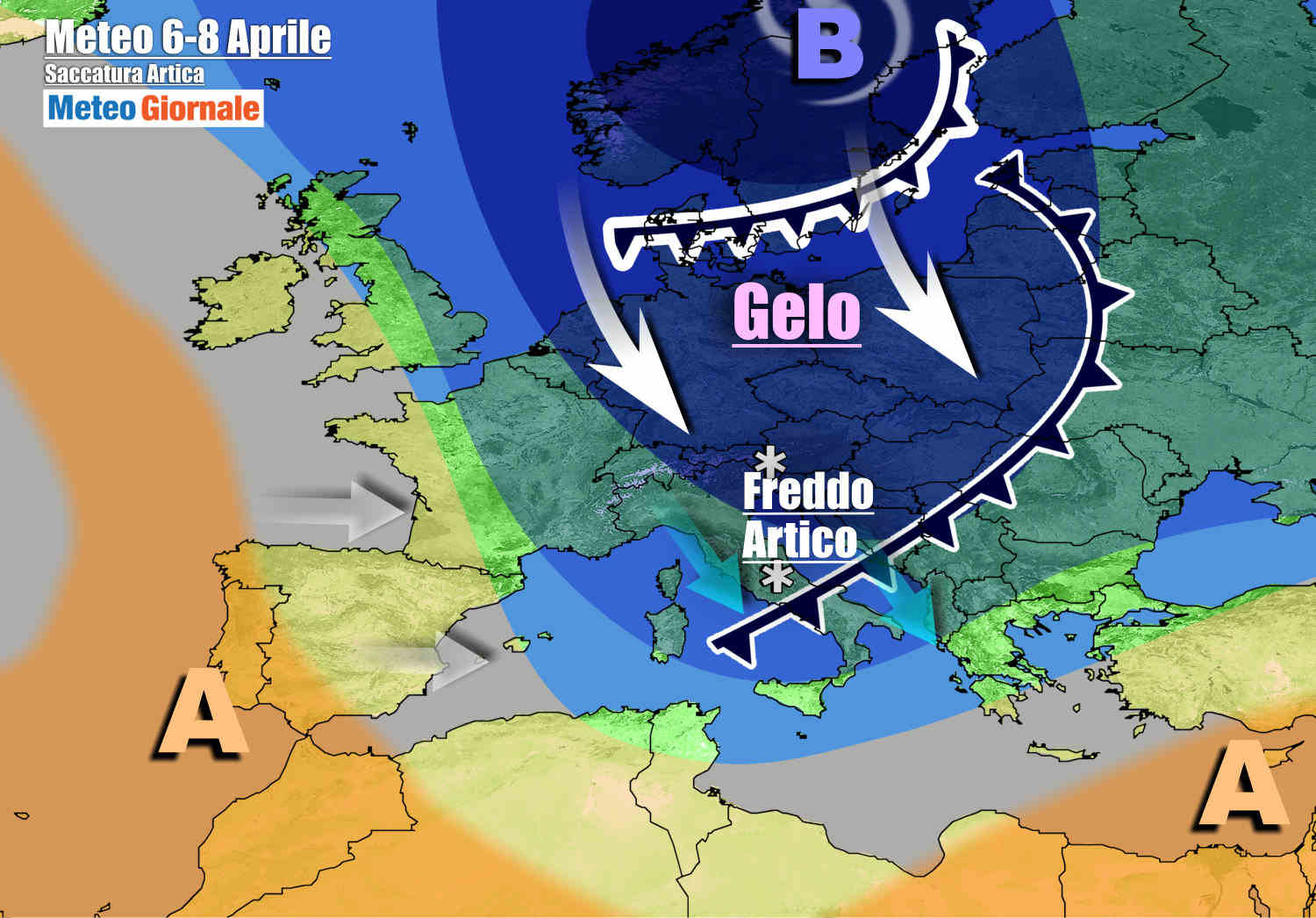 Evoluzione meteo verso metà settimana, con la penetrazione della saccatura artica anche sull'Italia