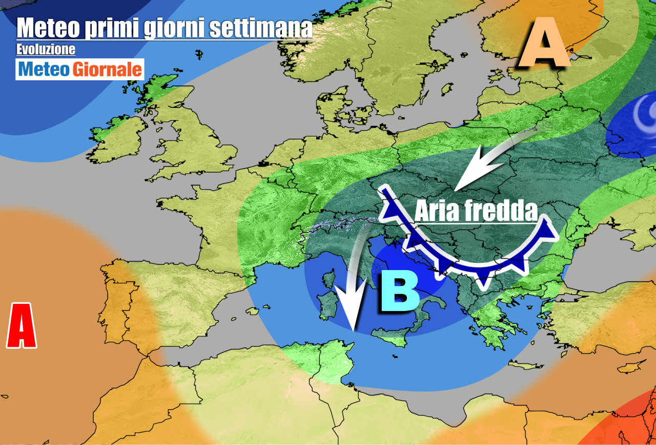 Scenario atteso nei primi giorni della settimana