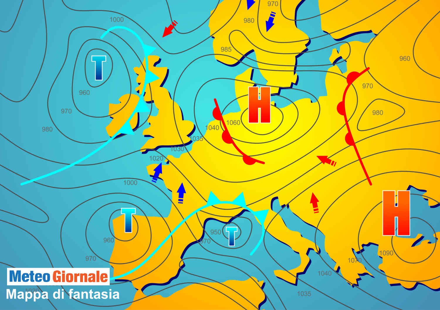 Cartina meteo di fantasia. Ops, manca la Sardegna.