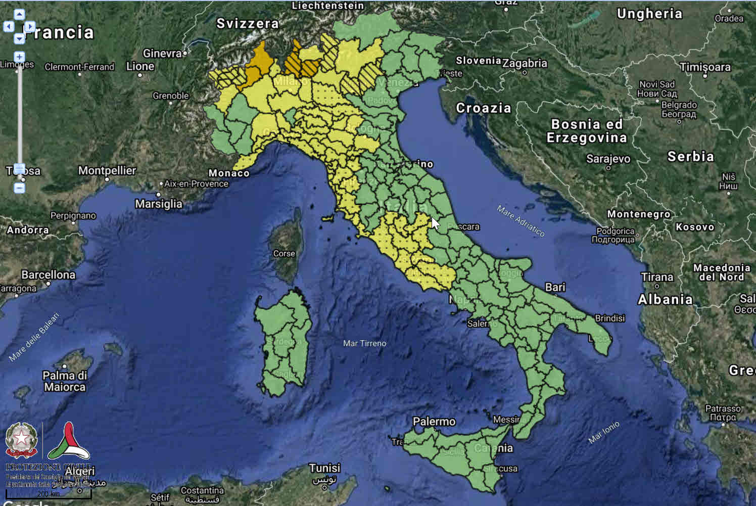 Allerta meteo della Protezione Civile per condizioni atmosferiche avverse