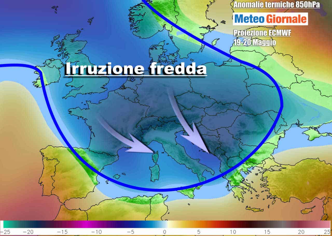 Le anomalie termiche attese nella parte centrale della settimana