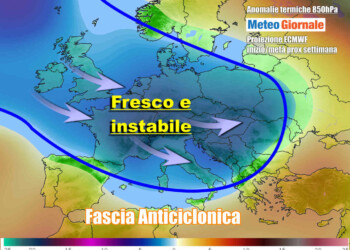 Meteo prossima settimana fresco e maltempo, prima di una possibile svolta