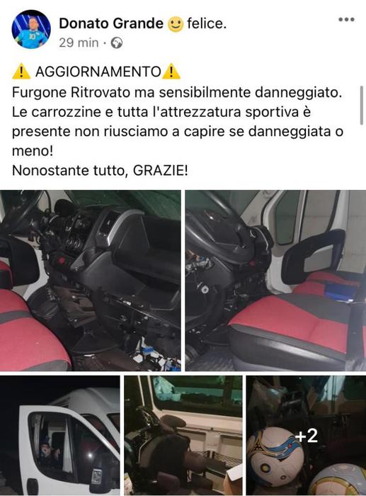 Ritrovato furgone e attrezzi nazionale calcio in carrozzina